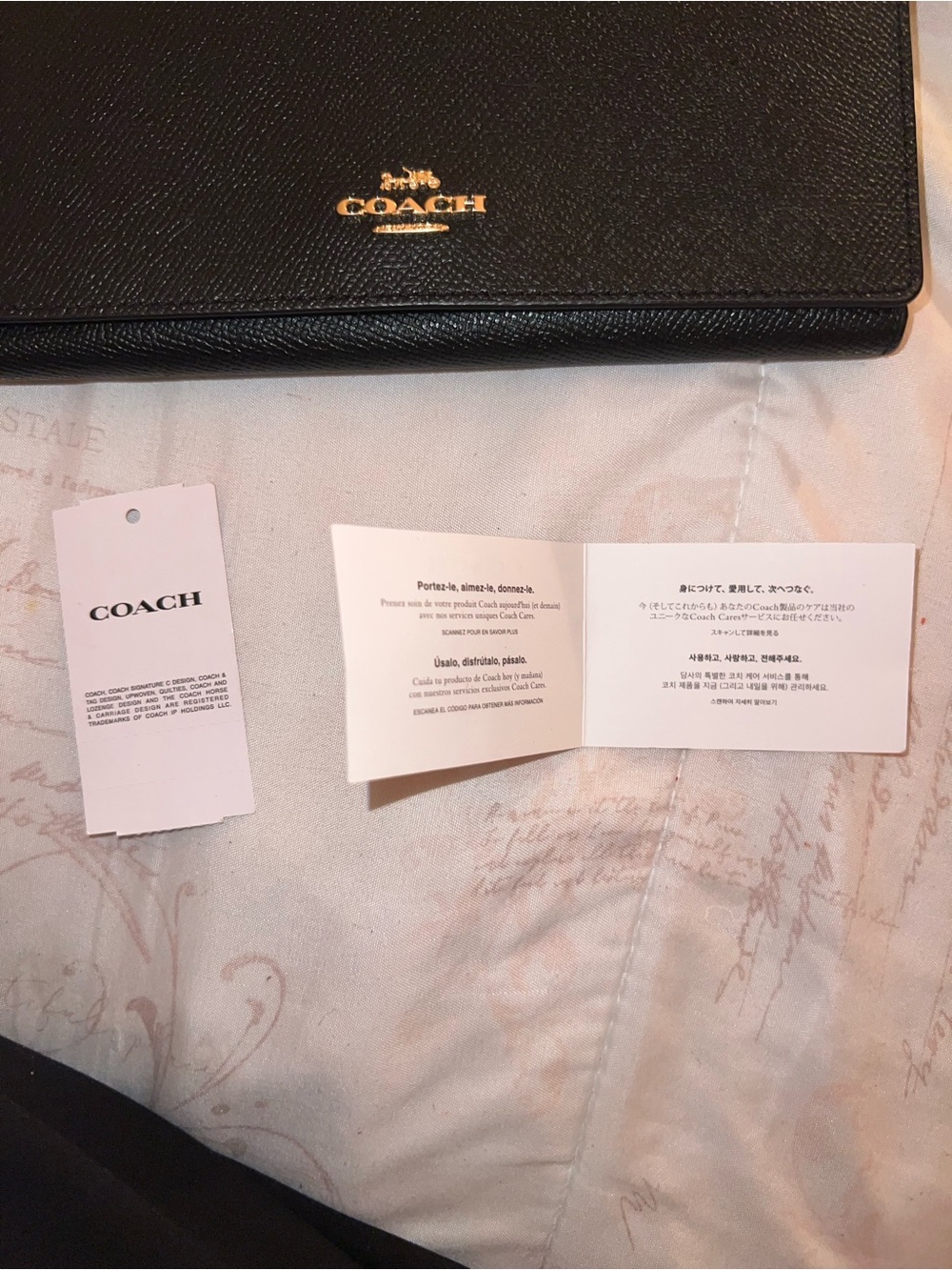 Coach Slim Black Trifold Pebbled Leather Long Wallet with Gold Logo - Picture 10 of 11